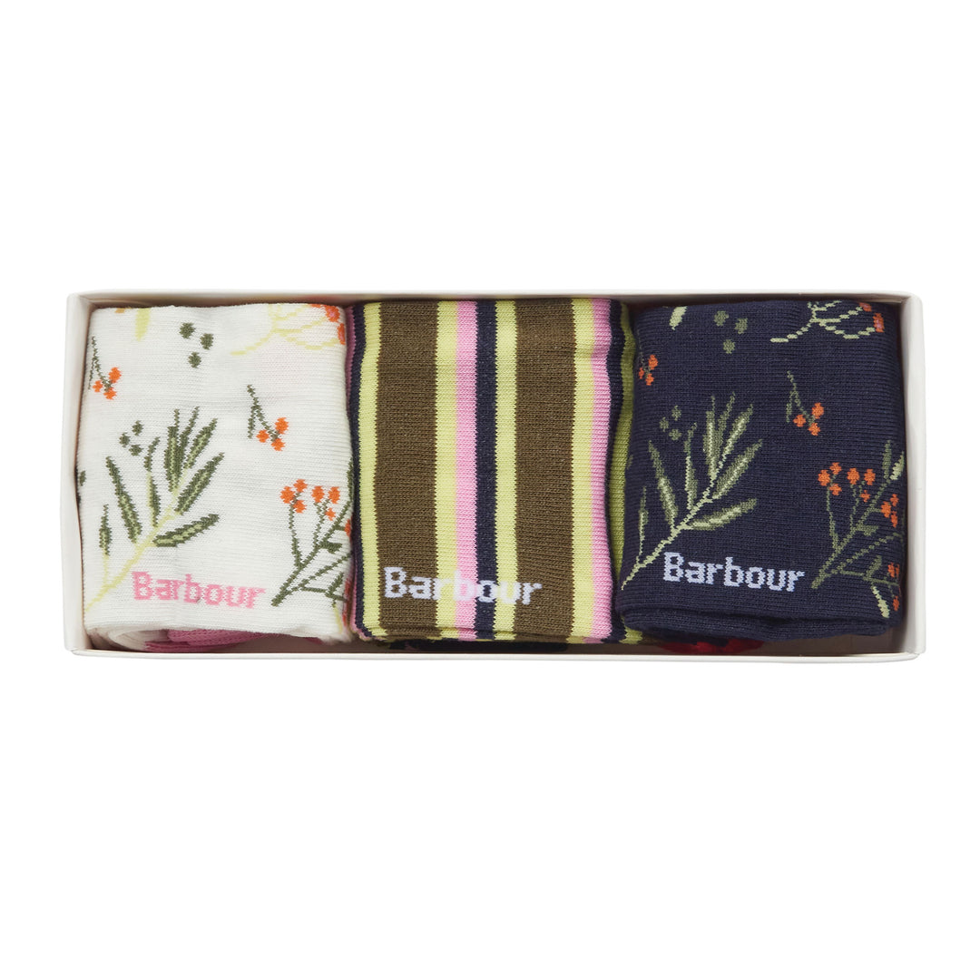 The Barbour Ladies Woodland Sock Gift Set in Green Print#Green Print