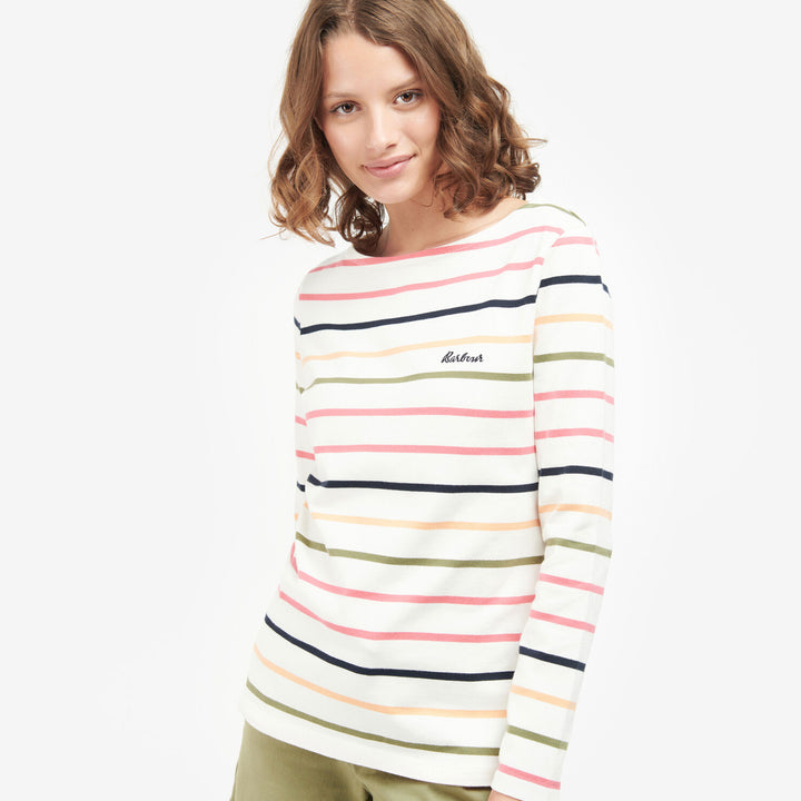 The Barbour Ladies Hawkins Top in Cream Stripe#Cream Stripe