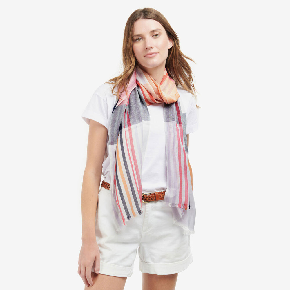 The Barbour Ladies Kendra Check Wrap Scarf in White#White