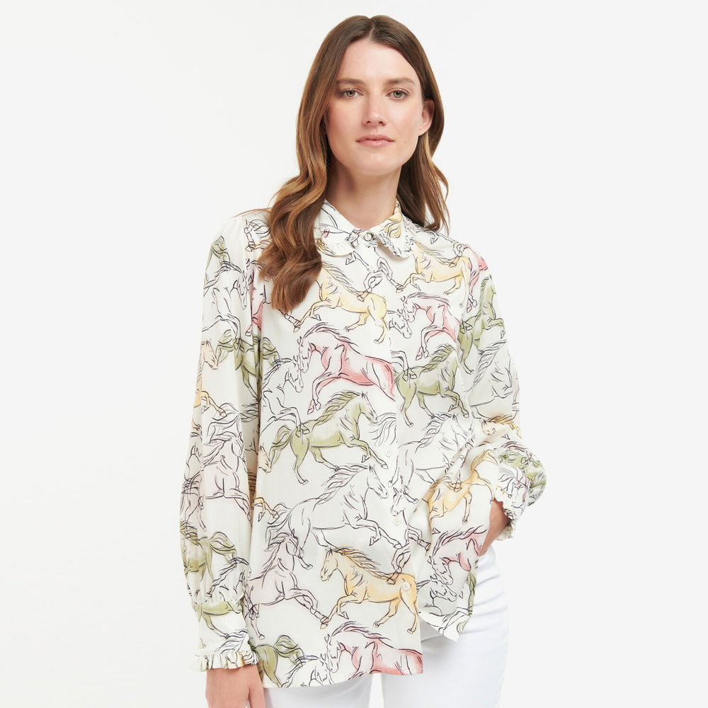 The Barbour Ladies Horse Print Honeysuckle Shirt in Multi-Coloured#White Print