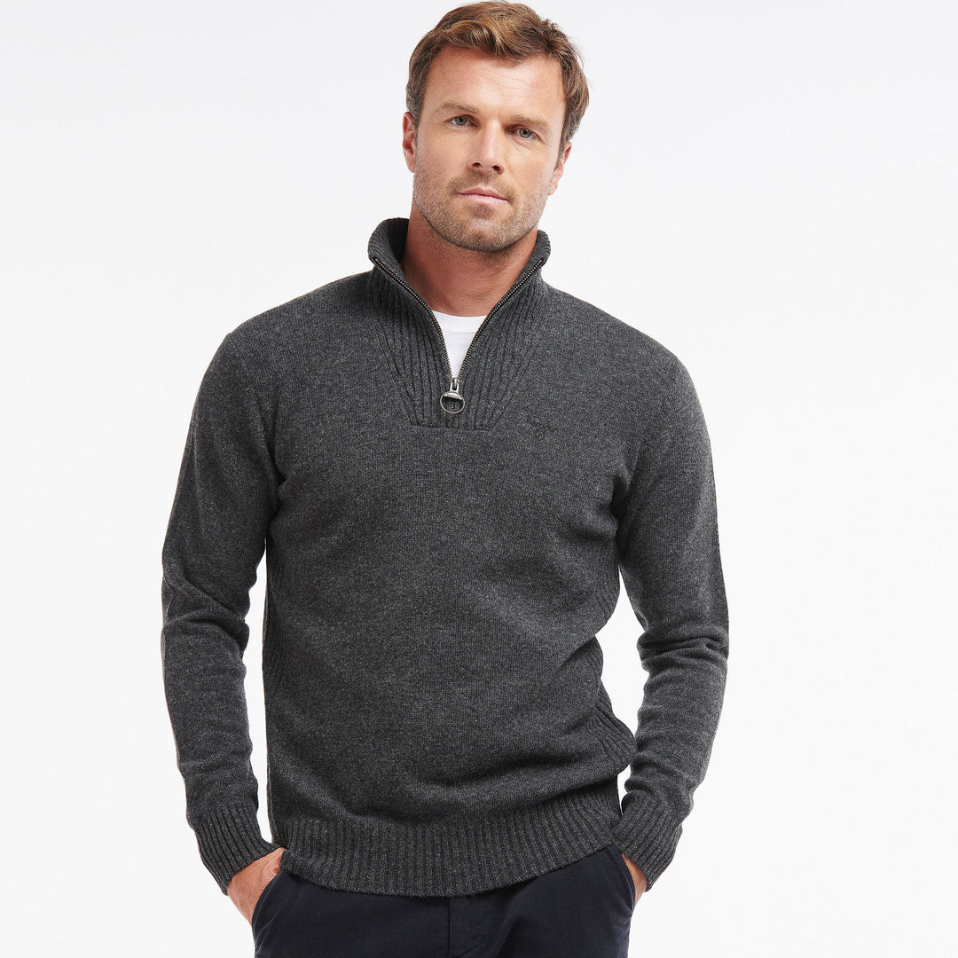 The Barbour Mens Essential Lambswool Half Zip Sweater in Dark Grey#Dark Grey
