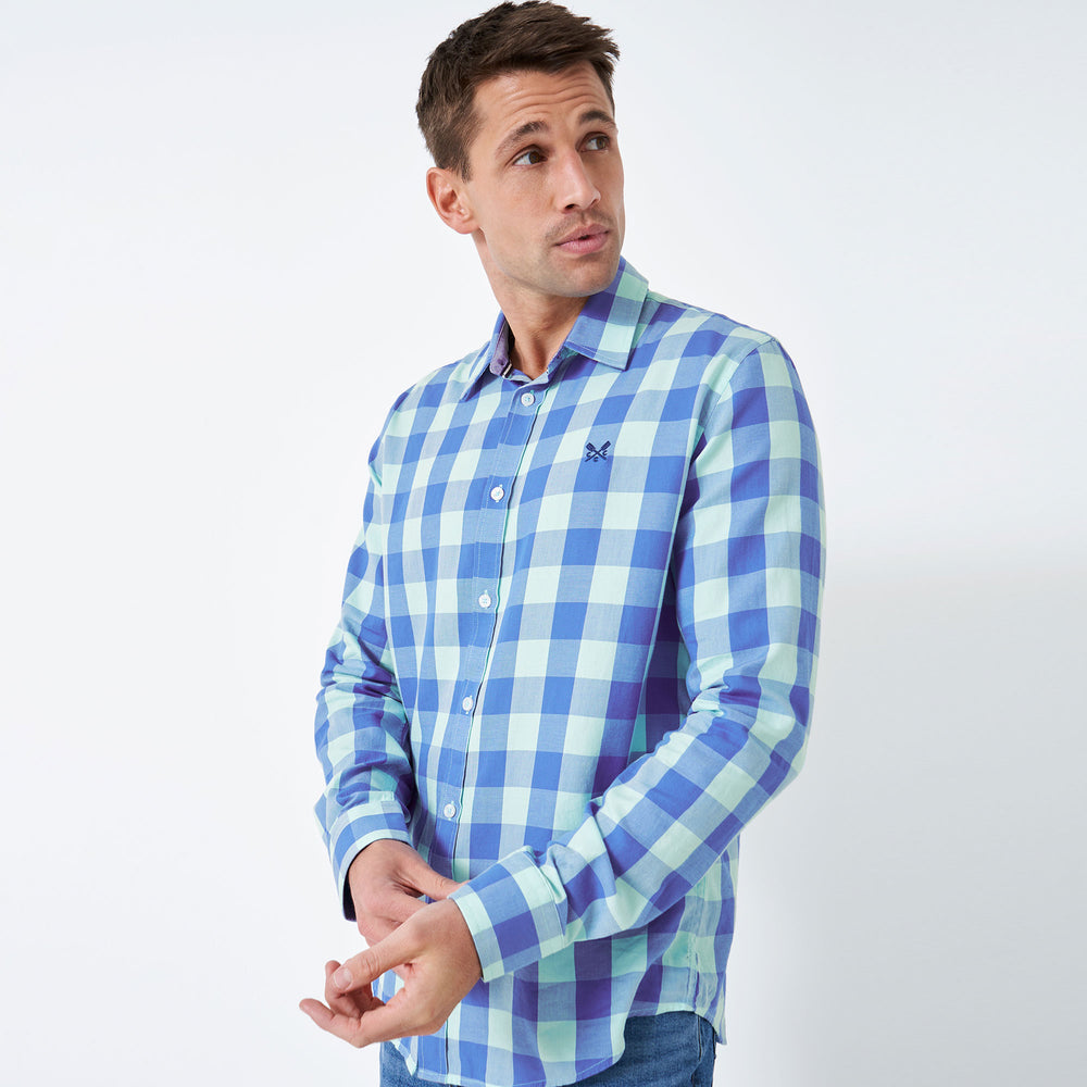 The Crew Mens Brushed Flannel Check Shirt in Blue#Blue