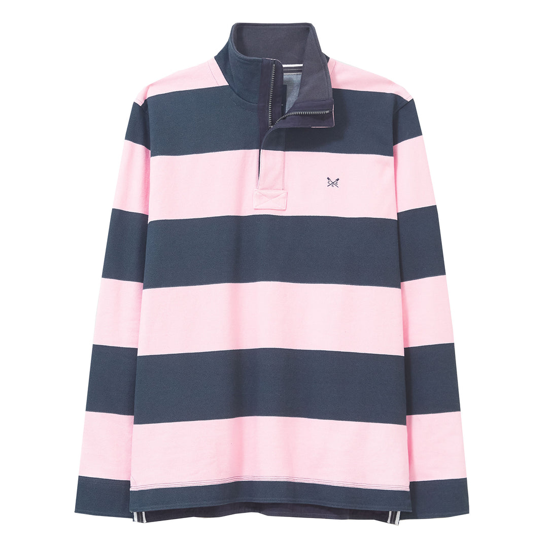 The Crew Mens Classic 1/2 Zip Sweat Shirt in Pink stripe#Pink stripe