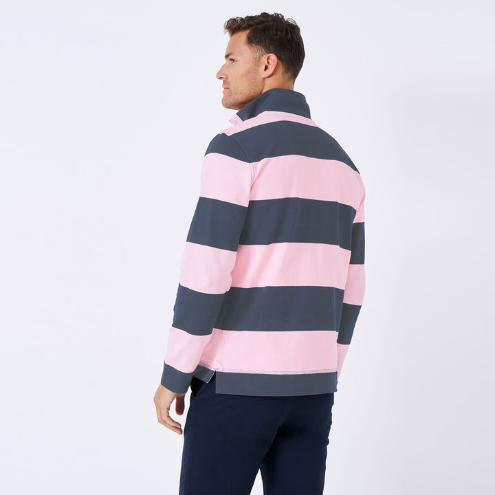 The Crew Mens Classic 1/2 Zip Sweat Shirt in Pink stripe#Pink stripe