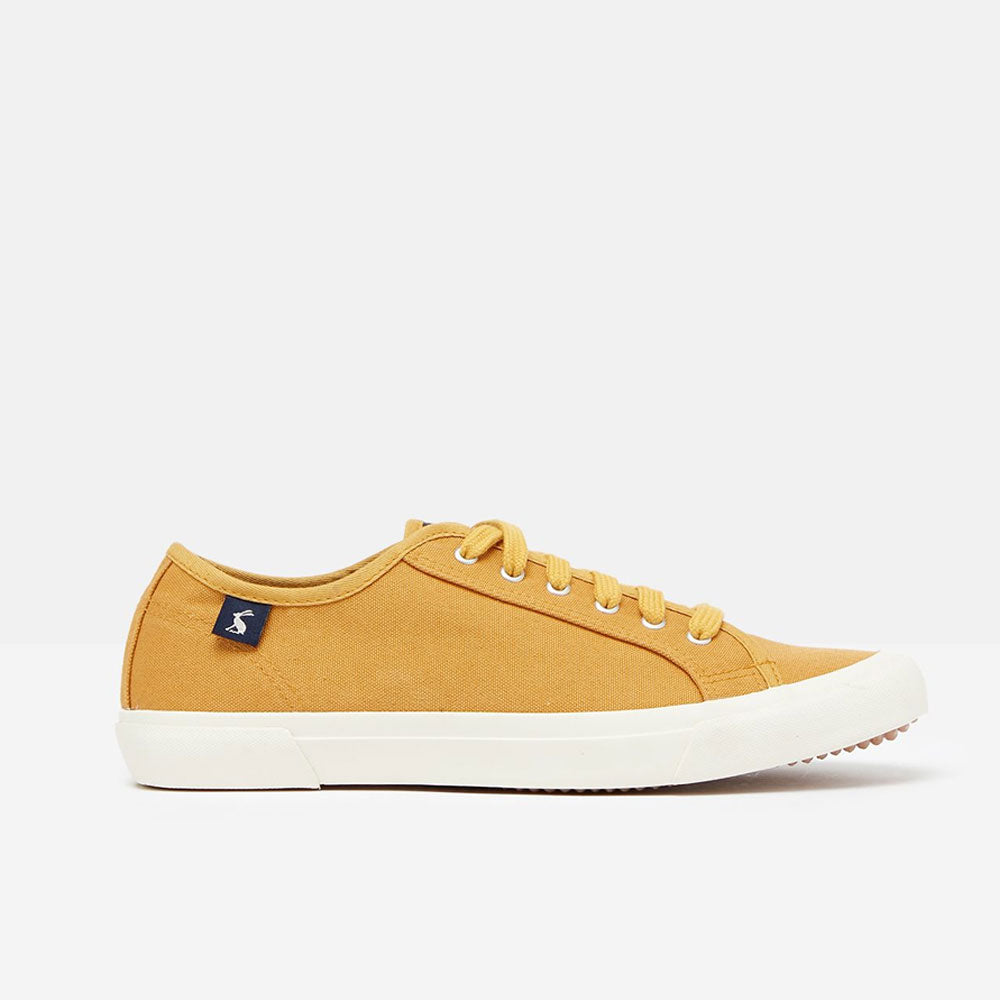 Joules Ladies Organic Coast Pump Lace Up Trainer in Gold#Gold