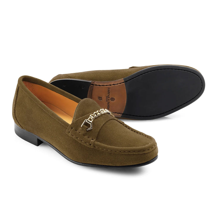 Fairfax & Favor Ladies Apsley Limited Edition Olive Suede Loafer