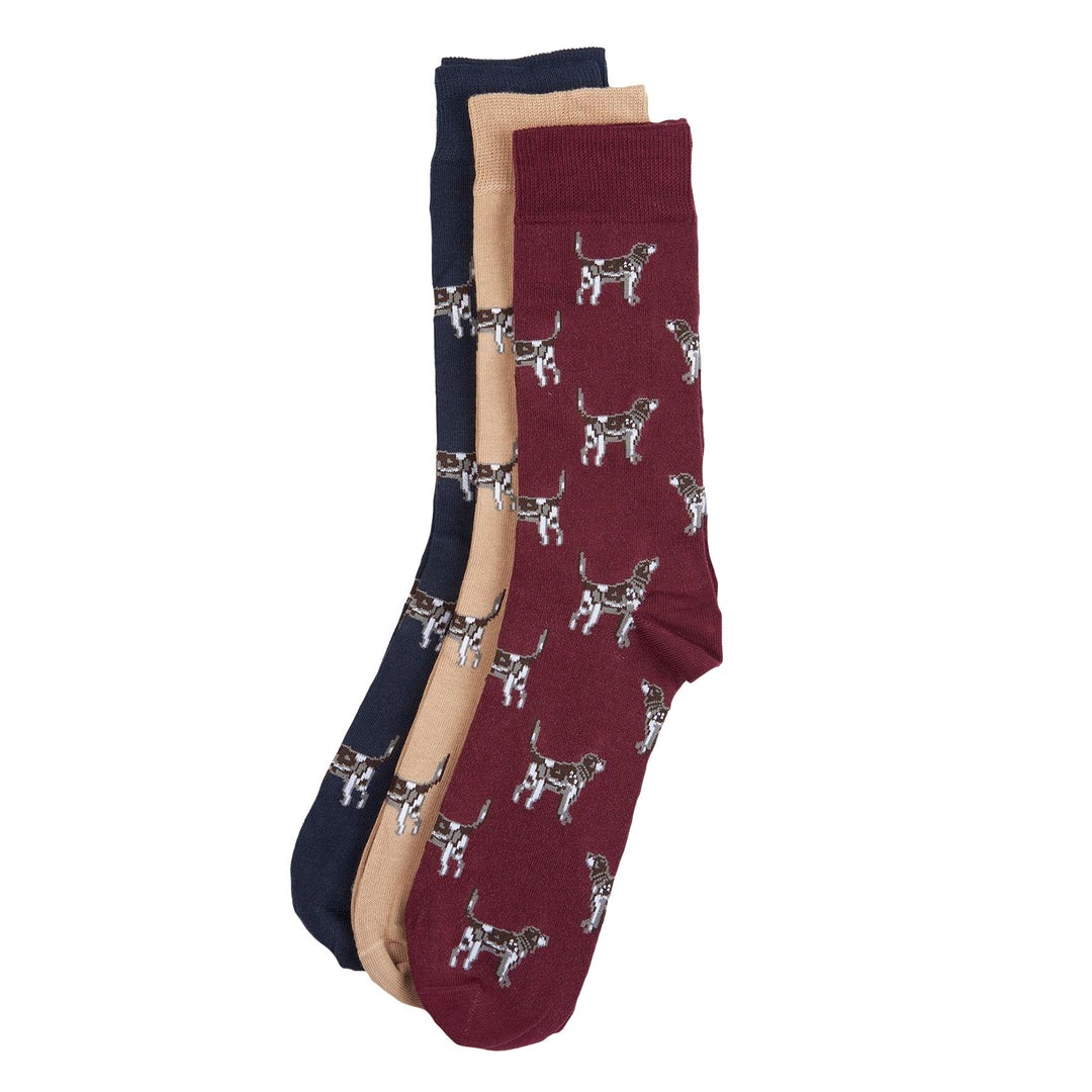 The Barbour Mens Pointer Dog Socks Gift Box in Burgundy#Burgundy
