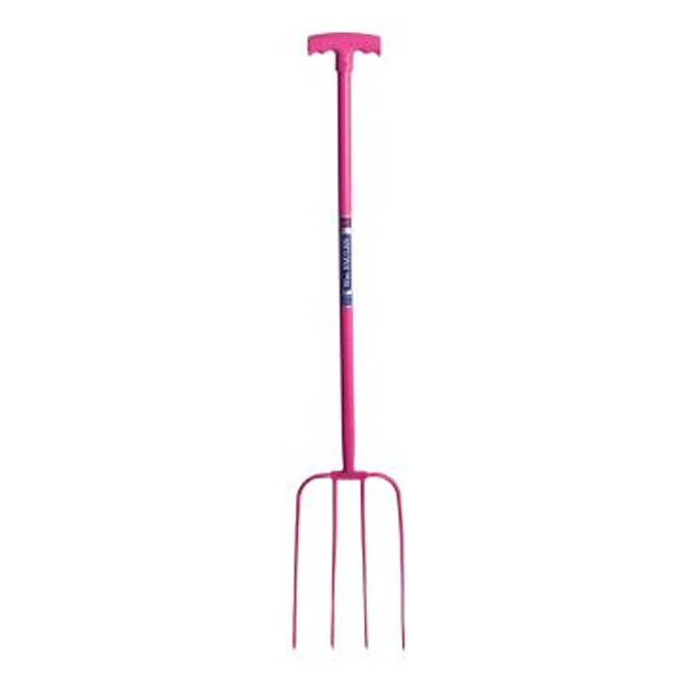 The Perry T-Handle 4 Prong Steel Manure Fork in Pink#Pink
