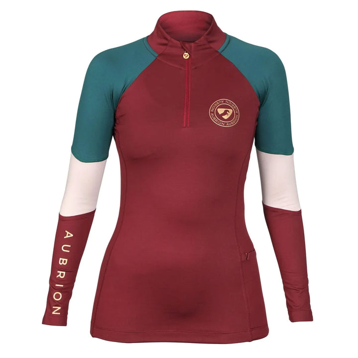 The Aubrion Maids Newbury Long Sleeve Baselayer in Dark Red#Dark Red