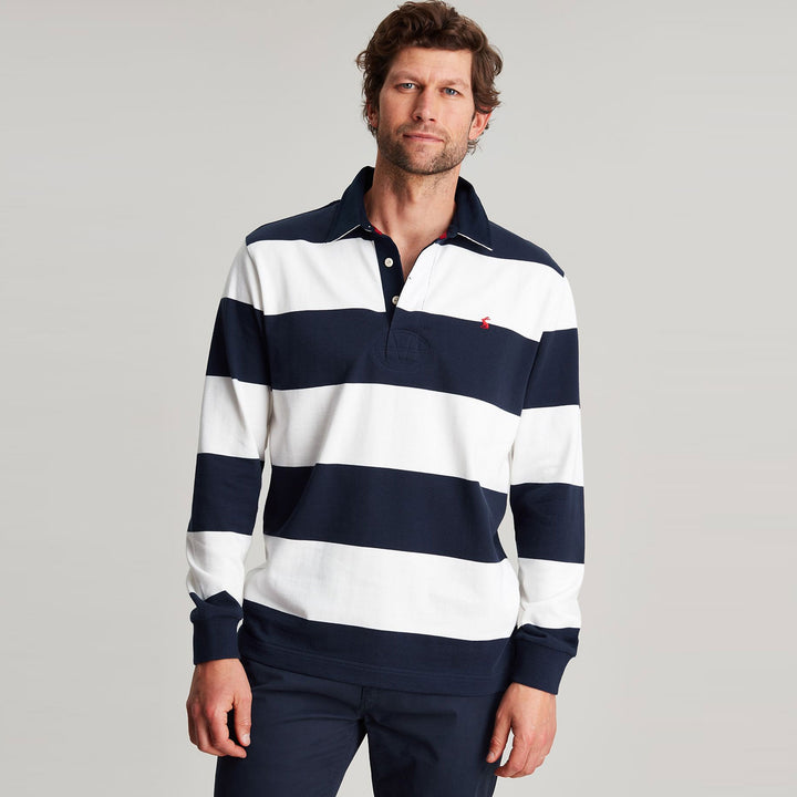 The Joules Mens Onside Rugby Shirt in Cream Stripe#Cream Stripe