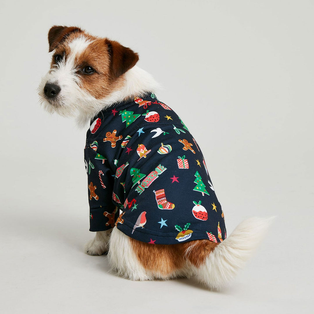 The Joules Bauble Festive Christmas Family Print Dog Pj's in Multi-Coloured#Navy Print