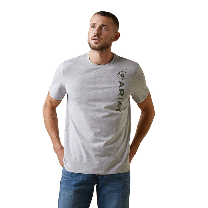 The Ariat Mens Vertical Logo Short Sleeve T-Shirt in Grey#Grey
