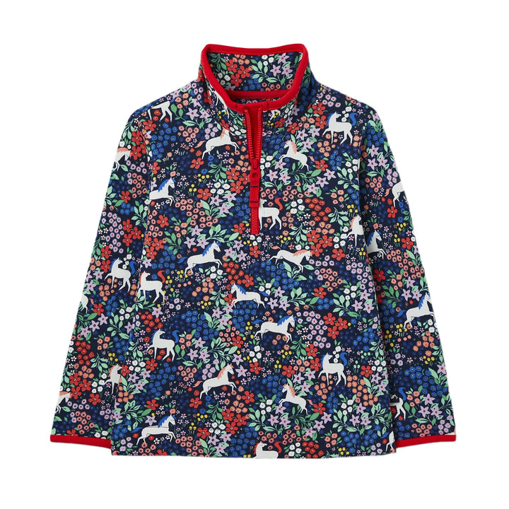 The Joules Girls Fairdale Printed Half Zip Sweatshirt in Navy Print#Navy Print