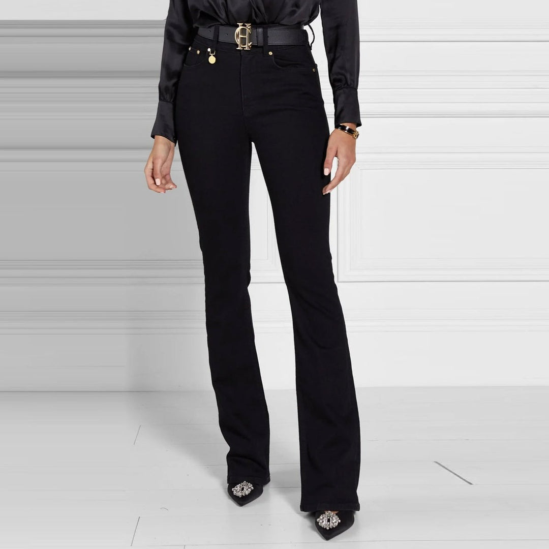 The Holland Cooper Ladies High Rise Flared Jean in Black#Black