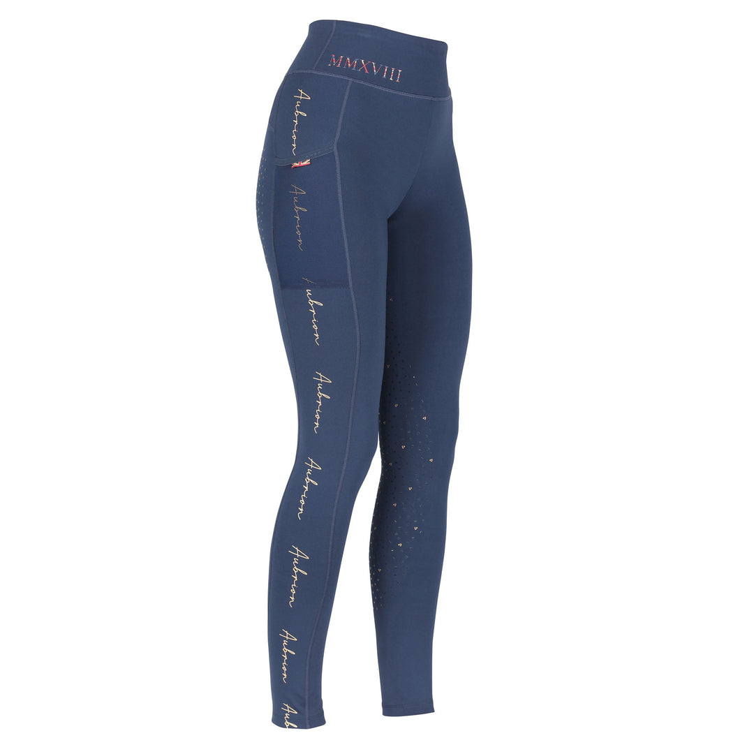 The Aubrion Young Rider Rhythm Tights in Navy#Navy