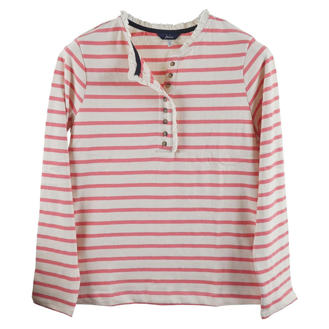 The Joules Ladies Maisy Frilled Top in Red Stripe#Red Stripe
