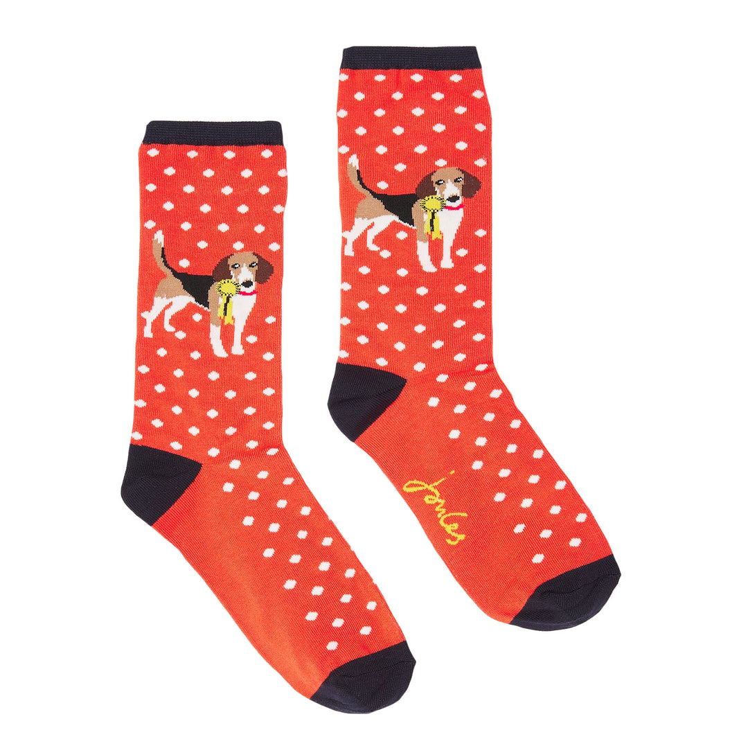 The Joules Ladies Excellent Everyday Single Socks in Red Print#Red Print