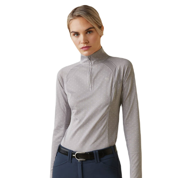 The Ariat Ladies Sunstopper 2.0 1/4 Zip Baselayer in Silver#Silver