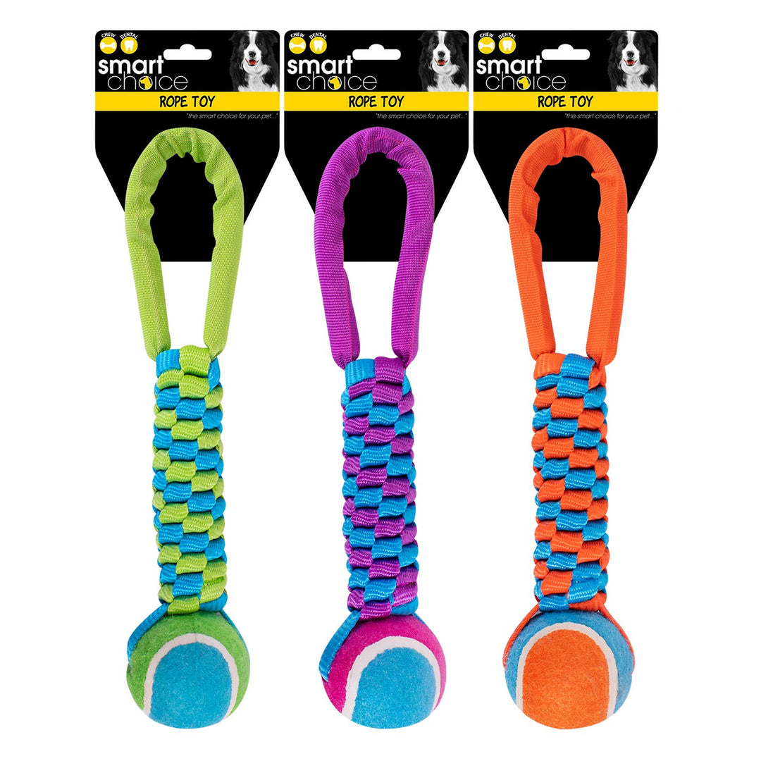 Smart Choice Nylon Rope Tug Dog Toy With Tennis Ball