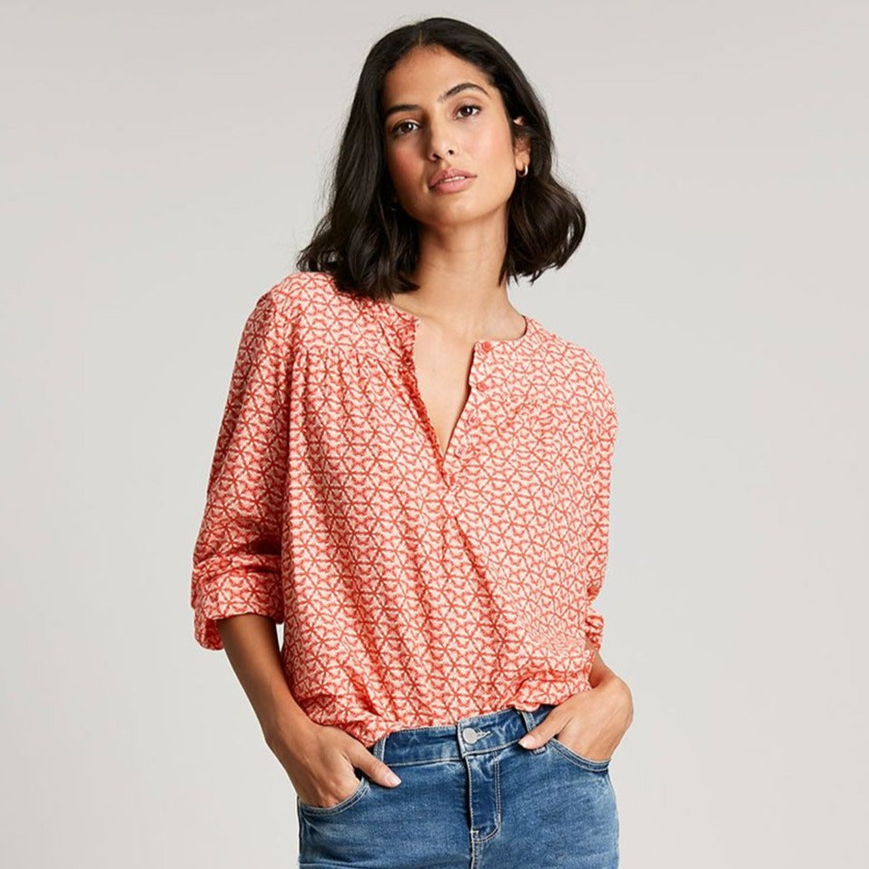 The Joules Ladies Georgia Pop Over Top in Red Print#Red Print