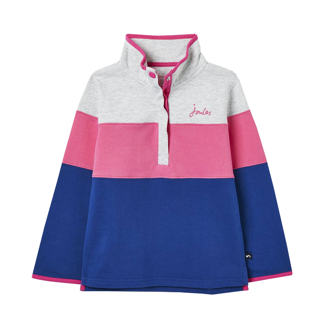 The Joules Girls Fairdale Colour Block Sweatshirt in Pink Stripe#Pink Stripe
