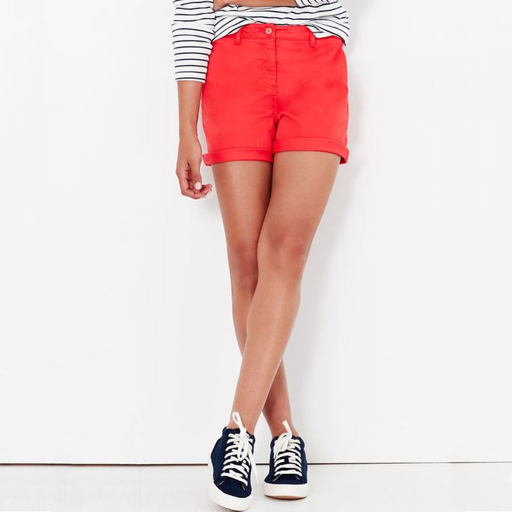 Joules Ladies Cruise Mid Thigh Length Chino Shorts in Red#Red