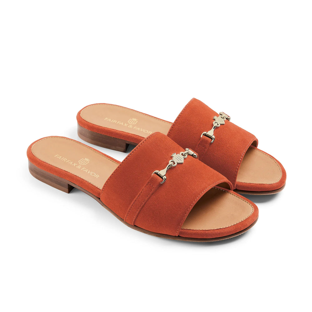 The Fairfax & Favor Ladies Limited Edition Sunset Orange Heacham Sandal Suede in Sunset Orange#Sunset Orange