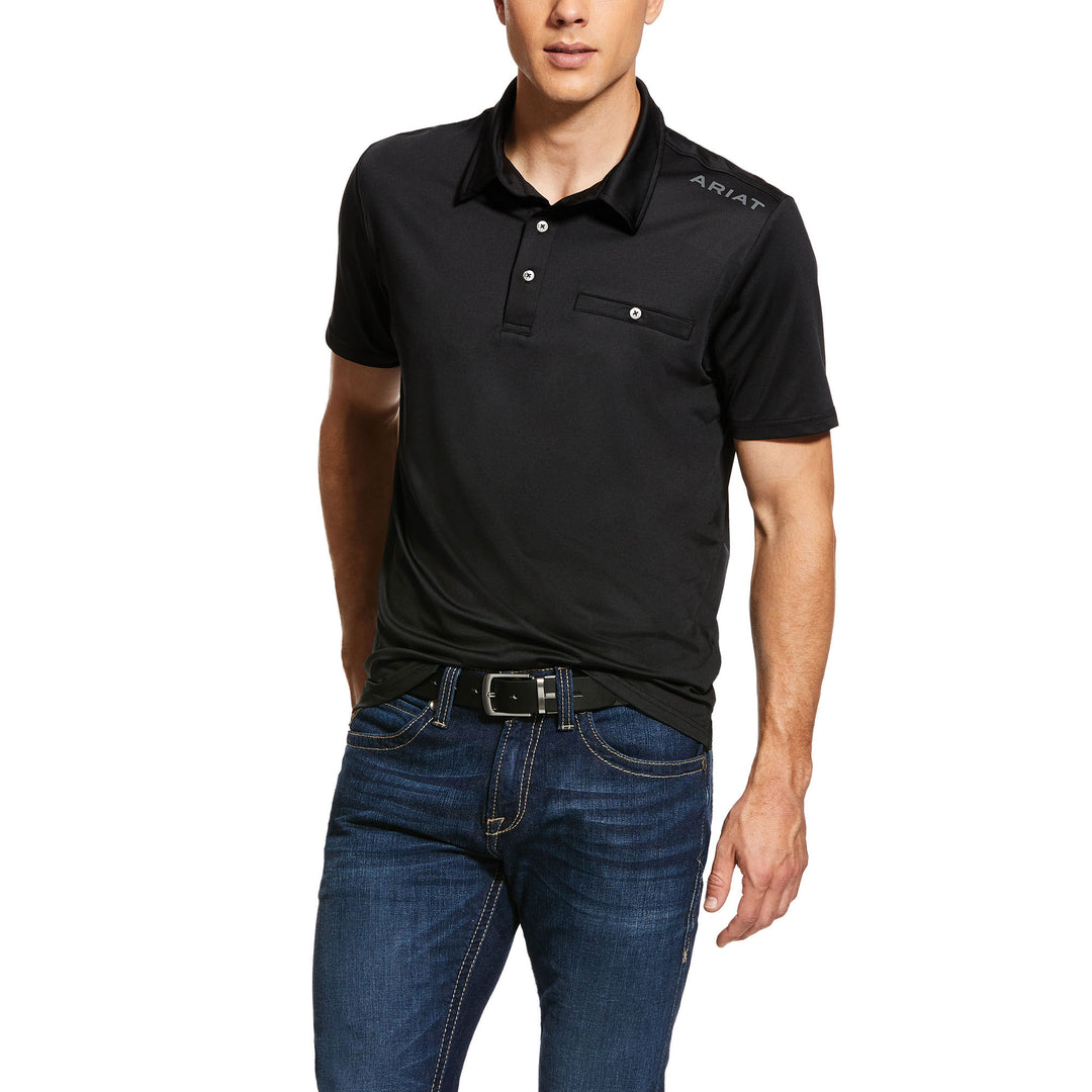The Ariat Mens Norco Short Sleeve Polo in Black#Black