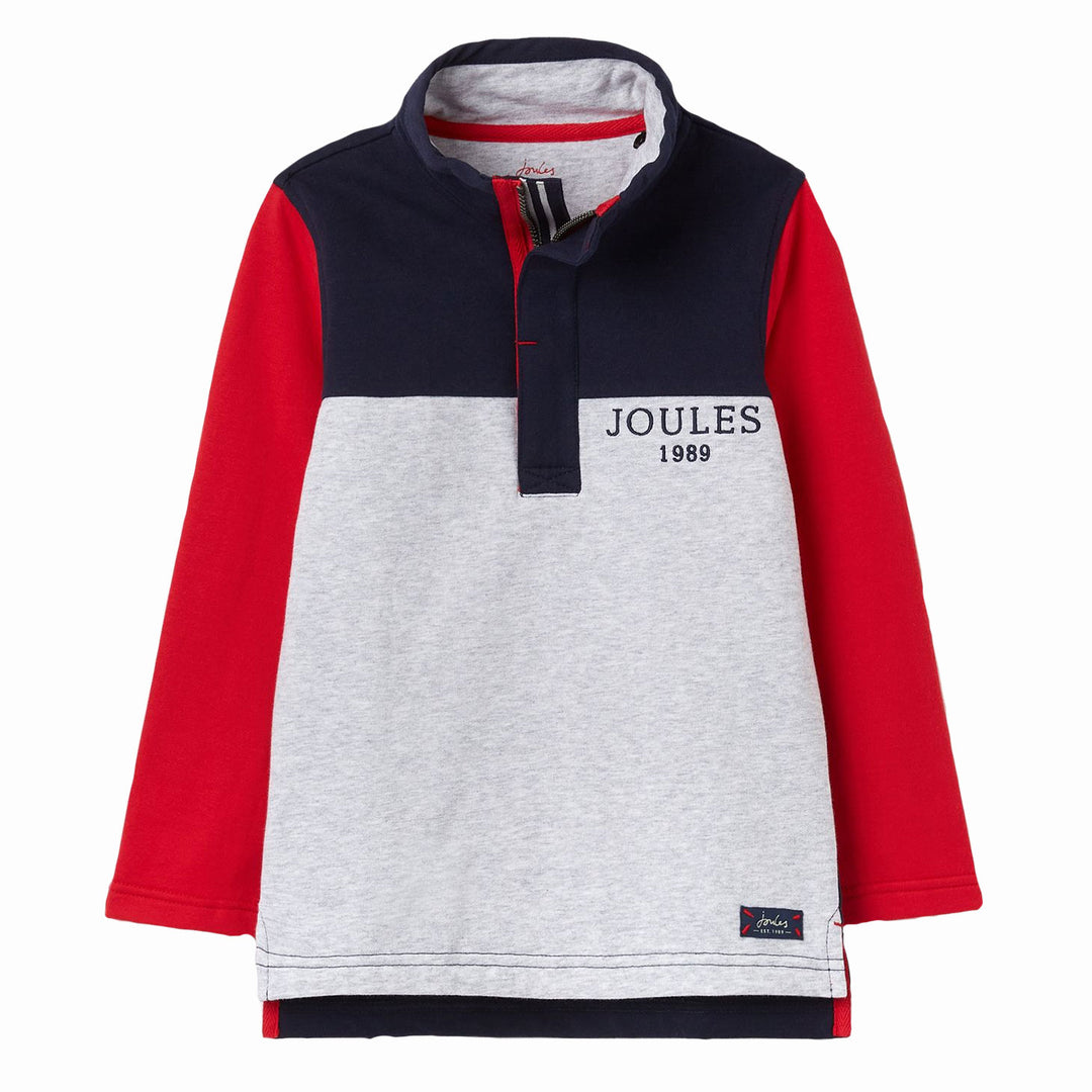 The Joules Boys Dale Colourblock Overhead 1/2 Zip Sweatshirt in Grey Stripe#Grey Stripe