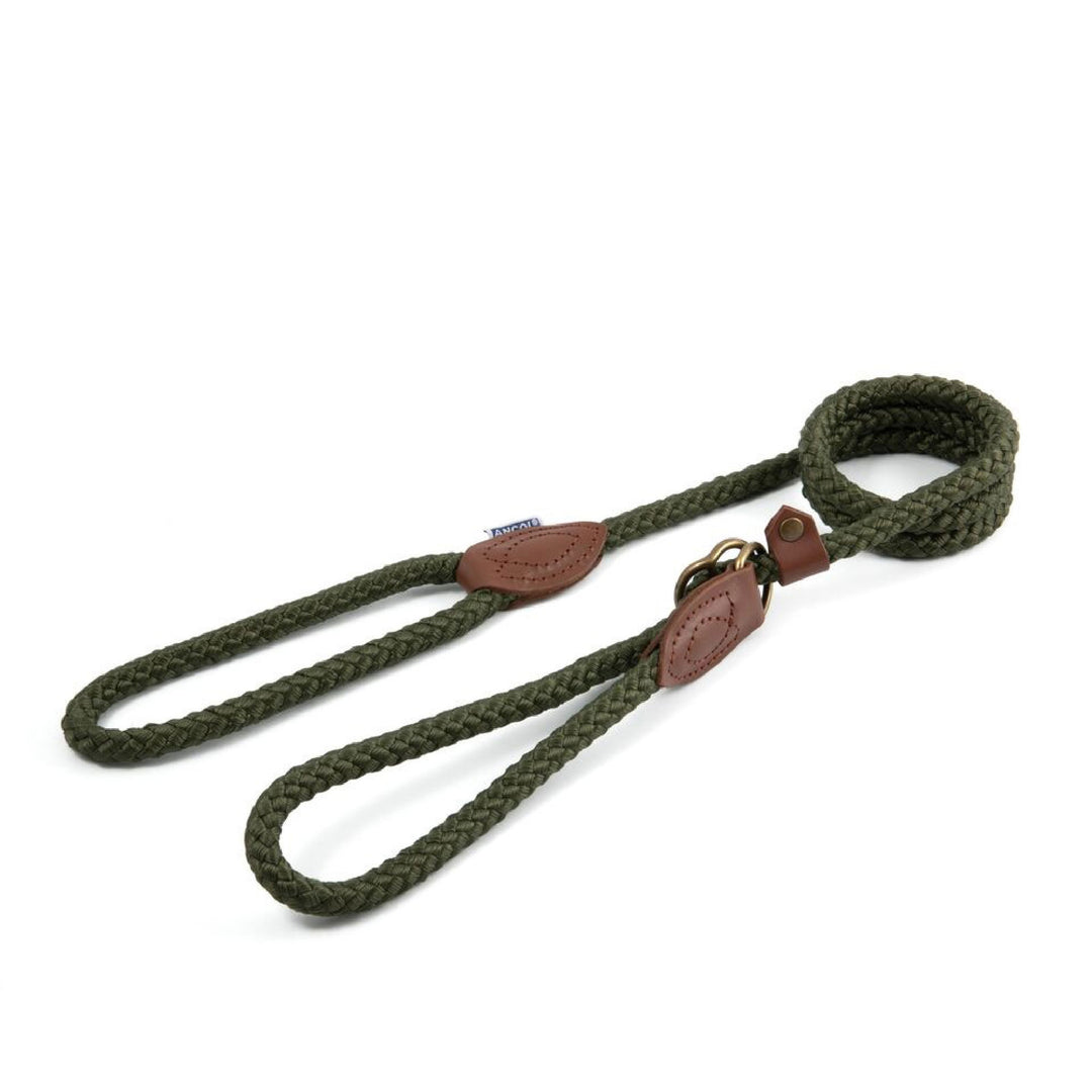 The Ancol Heritage Rope Slip Lead With Halter 1.5m in Green#Green