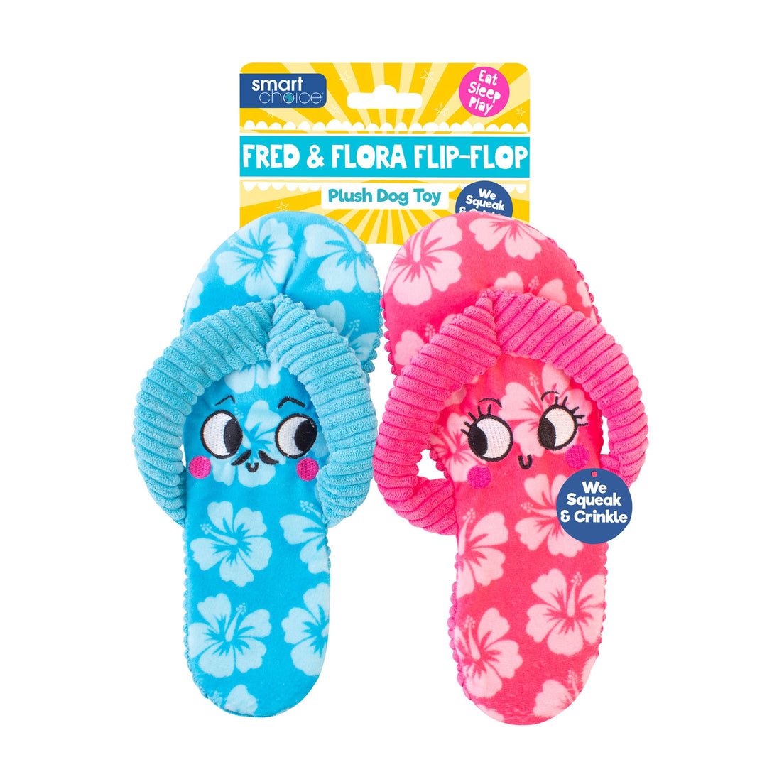 Smart Choice Summer Plush Flipflops With Crinkle Dog Toy