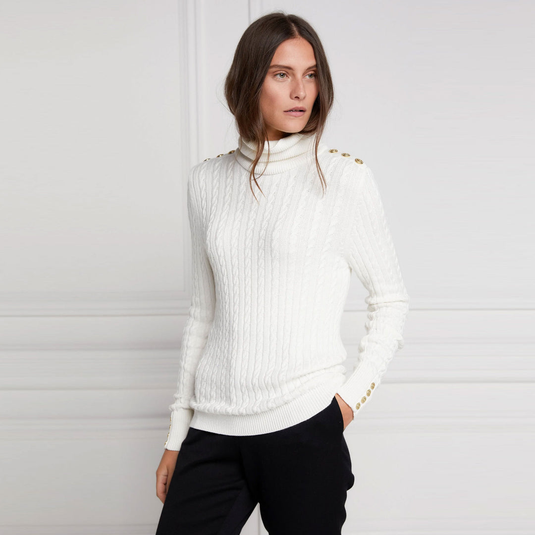 Holland Cooper Ladies Seattle Roll Neck Cable Knit#White