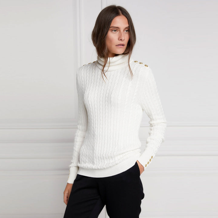 Holland Cooper Ladies Seattle Roll Neck Cable Knit#White