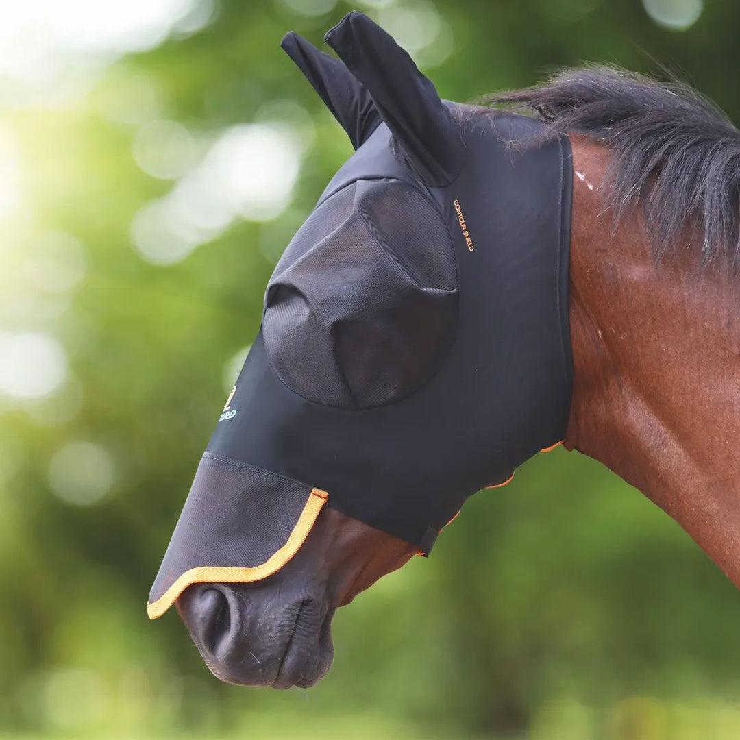 The Shires FlyGuard Pro Stretch Fly Mask with Nose in Black#Black
