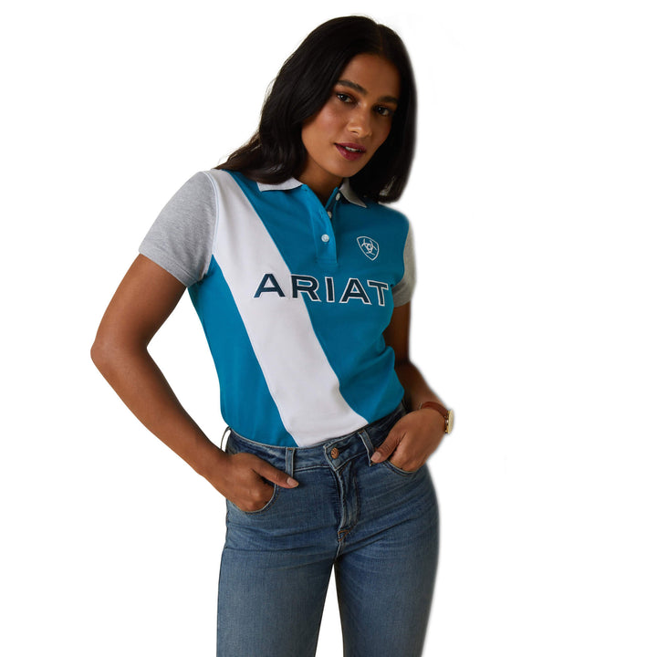 The Ariat Ladies Taryn Short Sleeve Polo in Light Blue#Light Blue