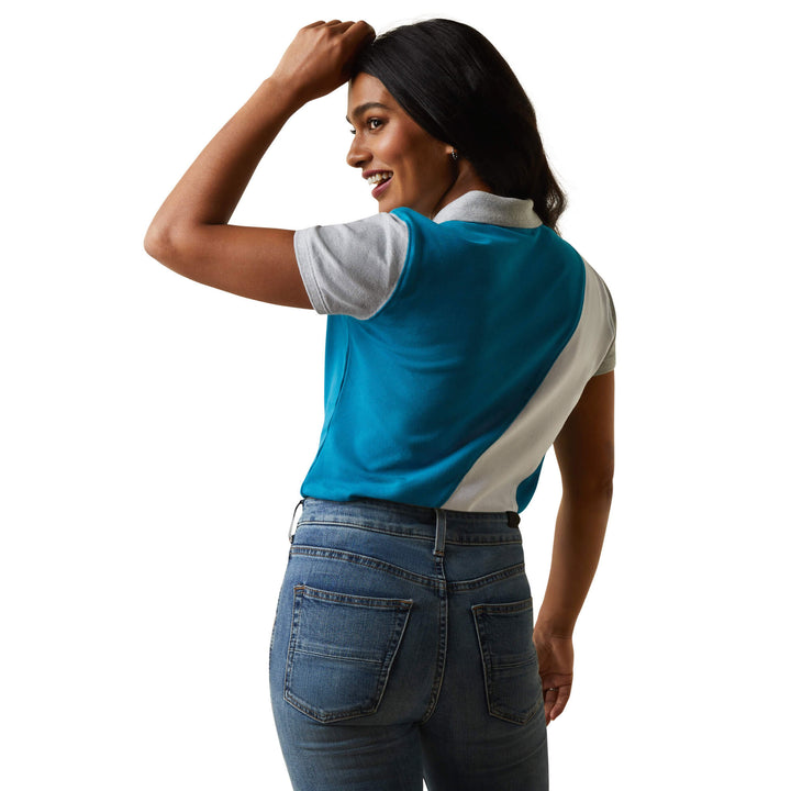 The Ariat Ladies Taryn Short Sleeve Polo in Light Blue#Light Blue