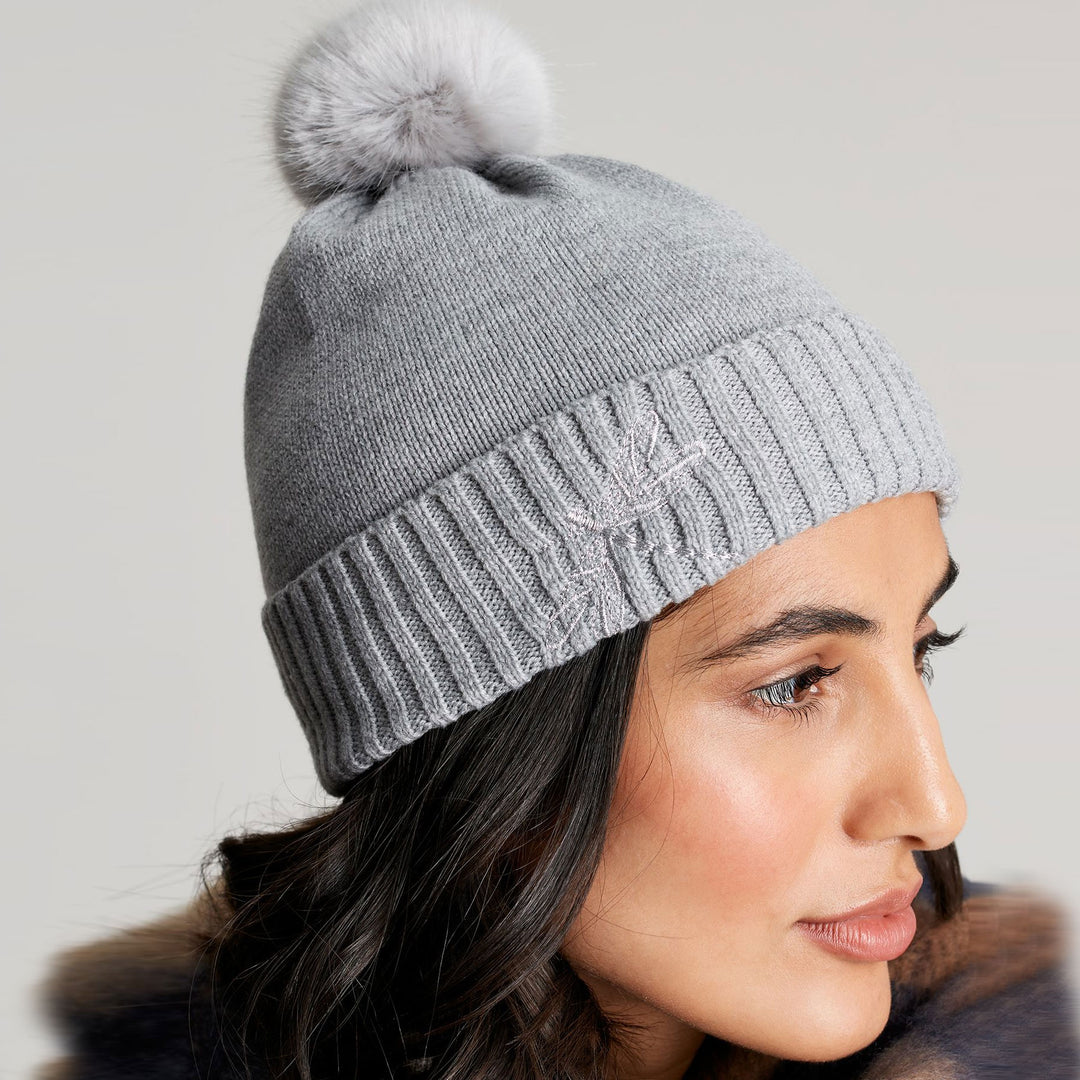 The Joules Ladies Stafford Knitted Hat With Embellishment in Grey#Grey