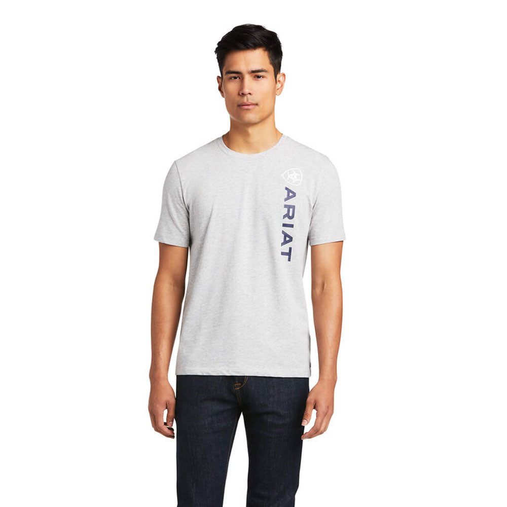 The Ariat Mens Vertical Logo Short Sleeve T-Shirt in Light Grey#Light Grey