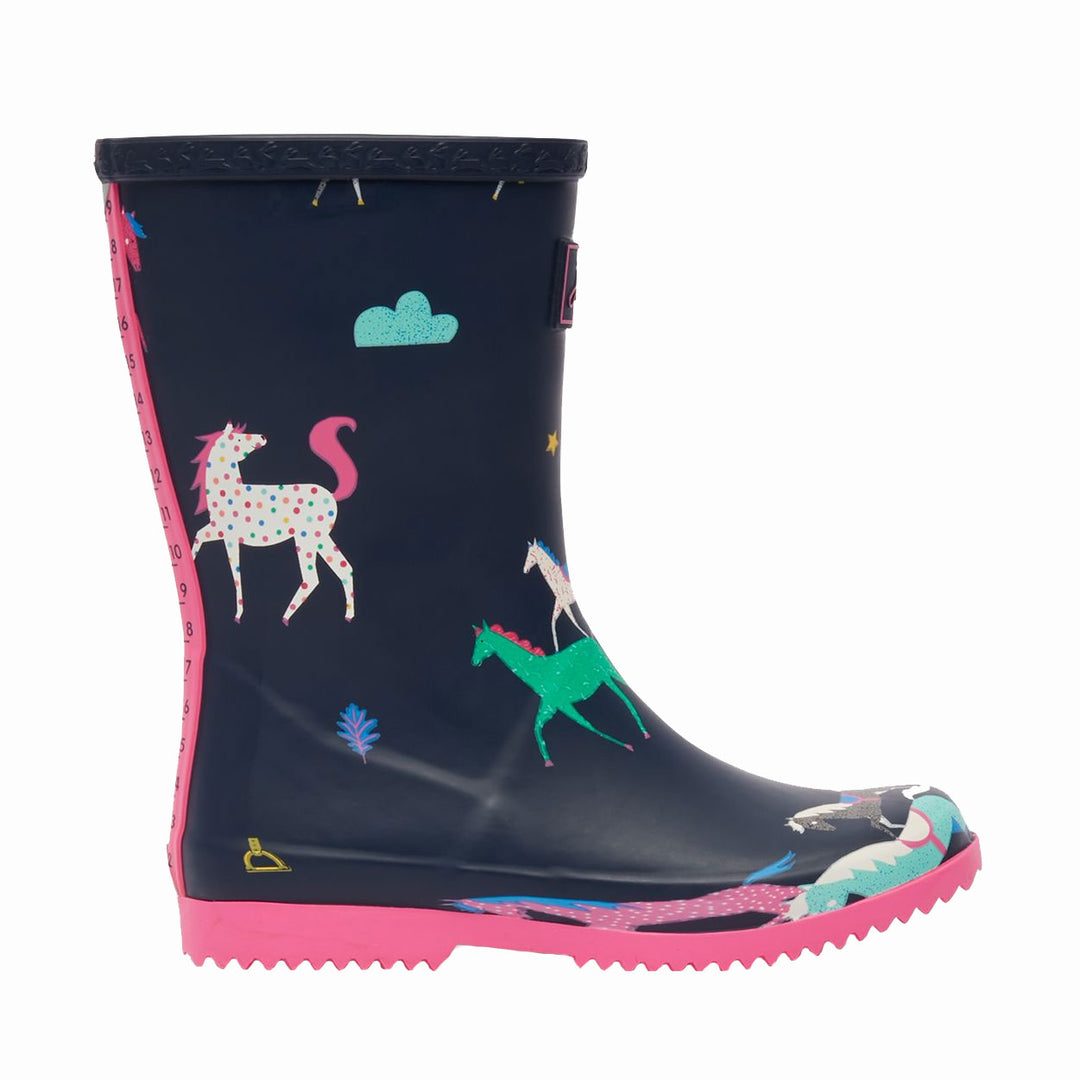 The Joules Girls Jnr Roll Up Flexible Printed Welly in Navy Print
