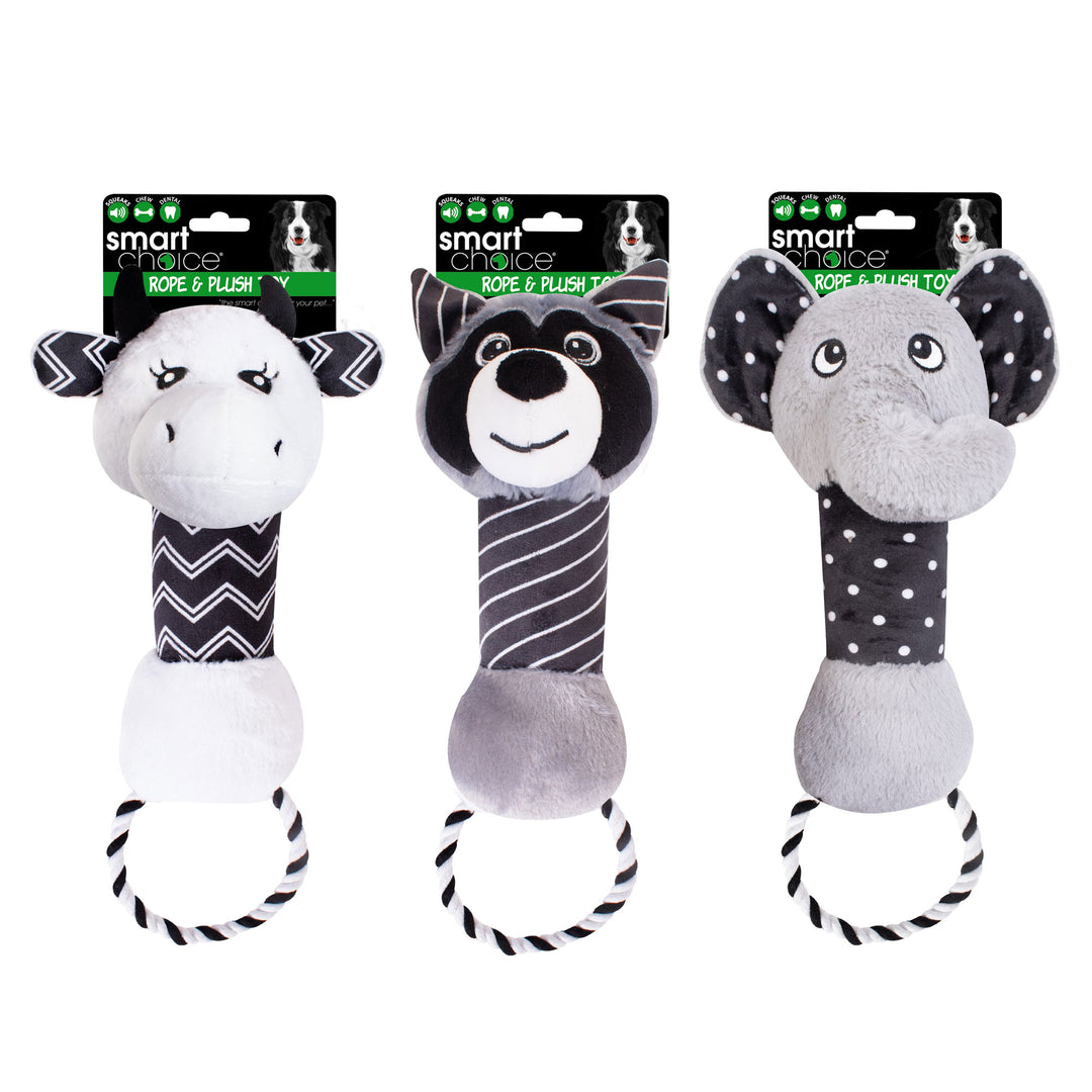 Smart Choice Animal Plush & Rope Dog Toy With Squeak