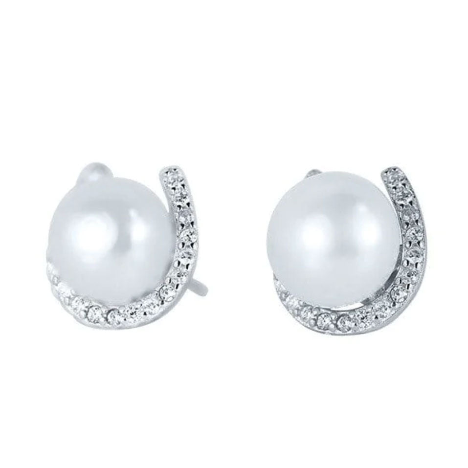 The Pegasus Jewellery Pearl Sparkle Earrings in Silver#Silver