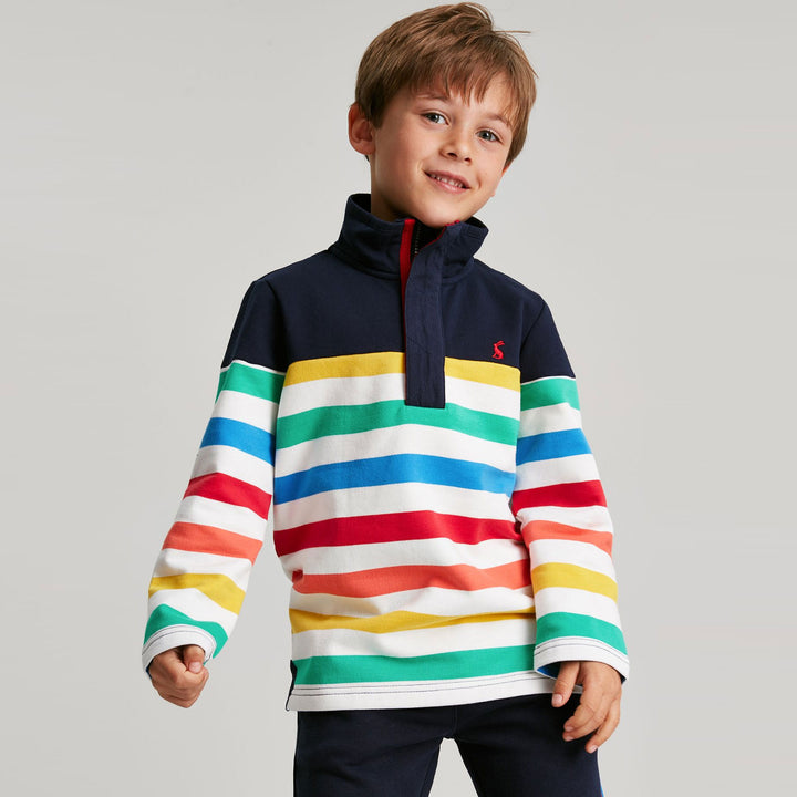 The Joules Boy Captain Stripe Overhead 1/2 Zip Sweatshirt in Multi-Stripe#White Stripe