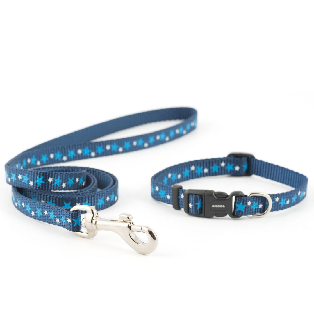 The Ancol Small Bite Star Collar & Lead in Blue#Blue