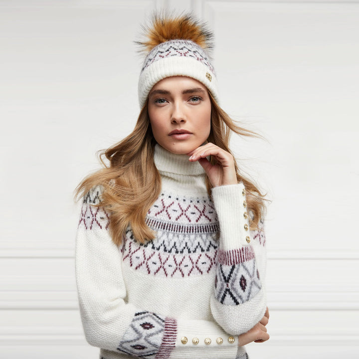 The Holland Cooper Ladies Fairisle Bobble Hat in Cream#Cream