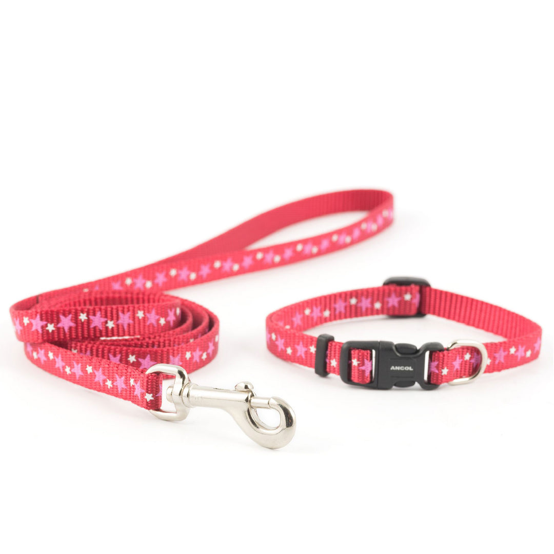 The Ancol Small Bite Star Collar & Lead in Red#Red