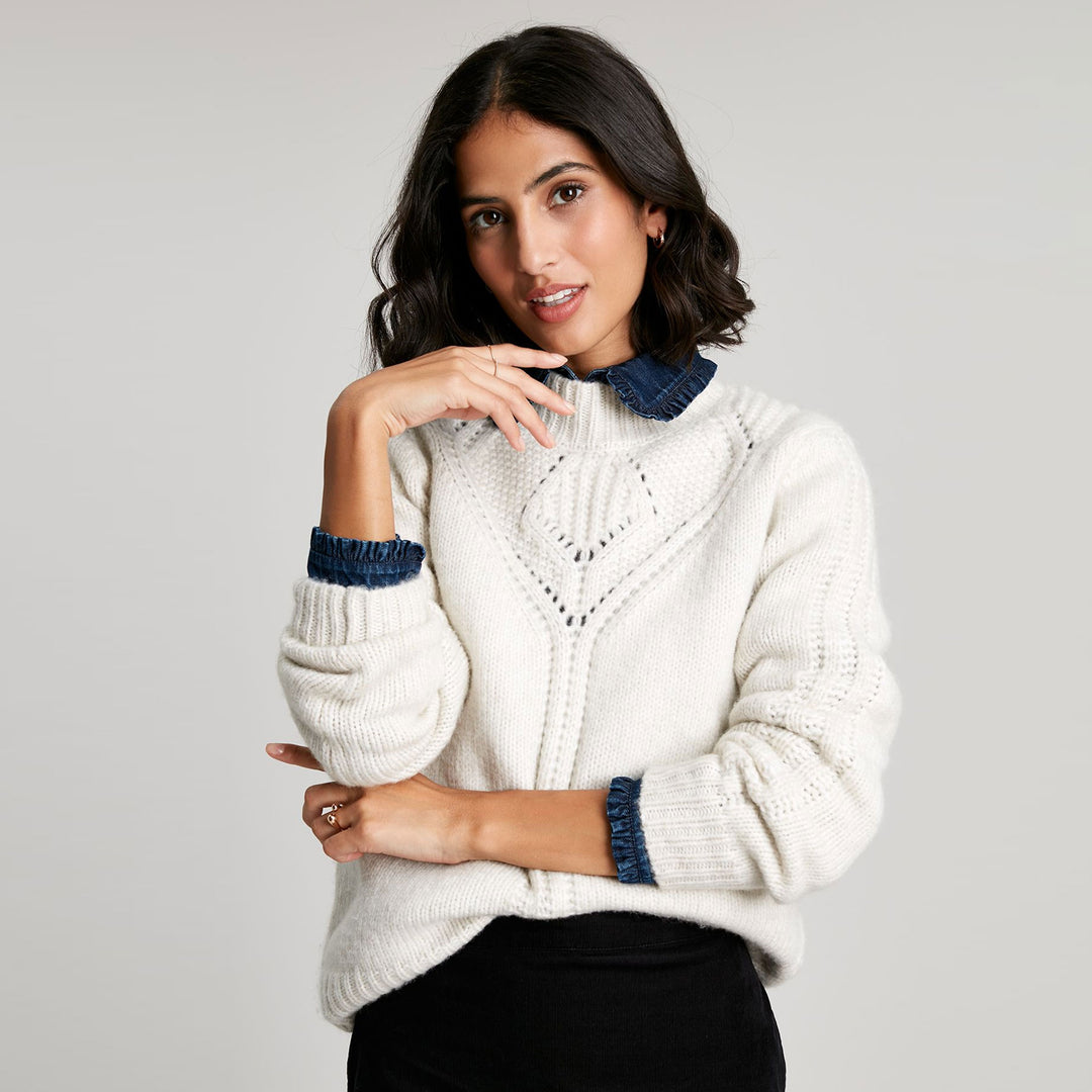 The Joules Ladies Isabella Chunky Pointelle Jumper in Cream#Cream