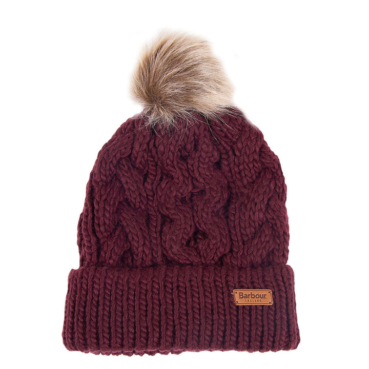 The Barbour Ladies Penshaw Cable Beanie in Dark Red#Dark Red