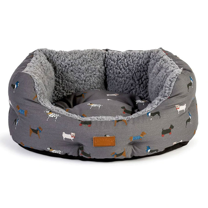 The FatFace Marching Dogs Deluxe Slumber Bed in Grey Print#Grey Print