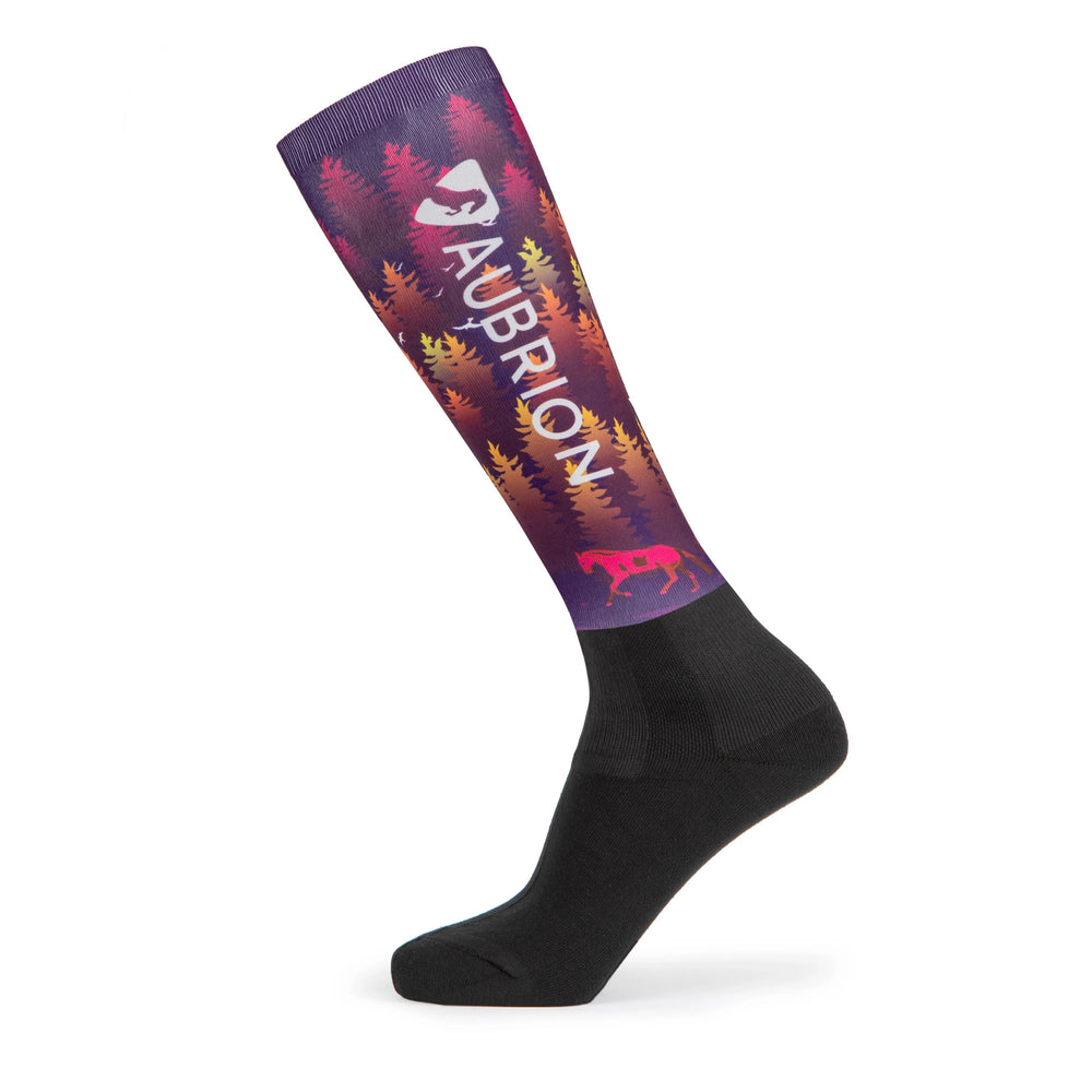 The Aubrion Young Rider Hyde Park XC Socks in Purple Print#Purple Print