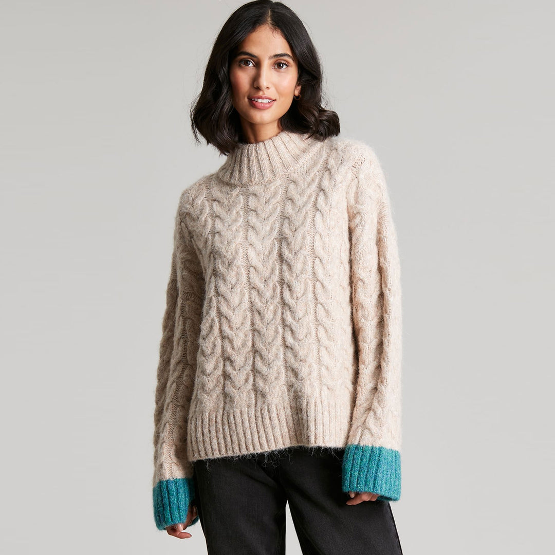 The Joules Ladies Marilyn All Over Cable Jumper in Beige#Beige